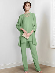 Chiffon Long Sleeves Mother Of The Bride Pantsuits With Jacket