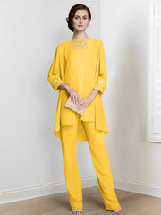 Chiffon Long Sleeves Mother Of The Bride Pantsuits With Jacket