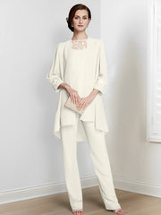 Chiffon Long Sleeves Mother Of The Bride Pantsuits With Jacket