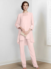 Chiffon Long Sleeves Mother Of The Bride Pantsuits With Jacket