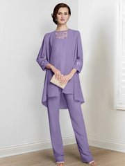 Chiffon Long Sleeves Mother Of The Bride Pantsuits With Jacket