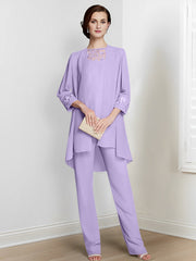 Chiffon Long Sleeves Mother Of The Bride Pantsuits With Jacket
