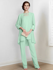 Chiffon Long Sleeves Mother Of The Bride Pantsuits With Jacket