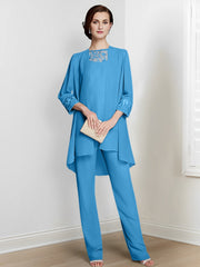 Chiffon Long Sleeves Mother Of The Bride Pantsuits With Jacket
