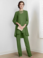 Chiffon Long Sleeves Mother Of The Bride Pantsuits With Jacket