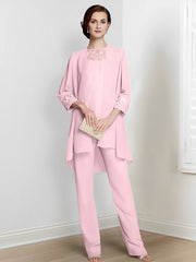Chiffon Long Sleeves Mother Of The Bride Pantsuits With Jacket