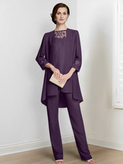Chiffon Long Sleeves Mother Of The Bride Pantsuits With Jacket