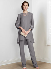 Chiffon Long Sleeves Mother Of The Bride Pantsuits With Jacket