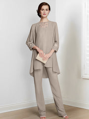 Chiffon Long Sleeves Mother Of The Bride Pantsuits With Jacket