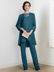 Chiffon Long Sleeves Mother Of The Bride Pantsuits With Jacket