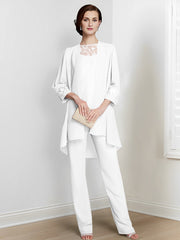 Chiffon Long Sleeves Mother Of The Bride Pantsuits With Jacket
