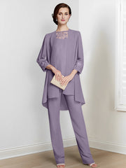 Chiffon Long Sleeves Mother Of The Bride Pantsuits With Jacket