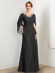 A-Line/Princess Scoop Floor-Length Mother of the Bride Dresses with Pleated & Sequins