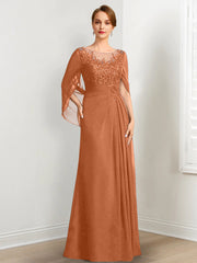 A-Line/Princess Scoop Floor-Length Mother of the Bride Dresses with Pleated & Sequins