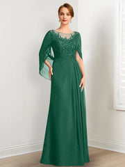 A-Line/Princess Scoop Floor-Length Mother of the Bride Dresses with Pleated & Sequins