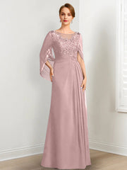 A-Line/Princess Scoop Floor-Length Mother of the Bride Dresses with Pleated & Sequins