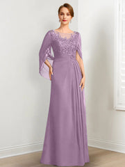 A-Line/Princess Scoop Floor-Length Mother of the Bride Dresses with Pleated & Sequins