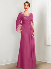 A-Line/Princess Scoop Floor-Length Mother of the Bride Dresses with Pleated & Sequins