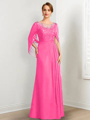 A-Line/Princess Scoop Floor-Length Mother of the Bride Dresses with Pleated & Sequins
