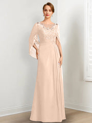 A-Line/Princess Scoop Floor-Length Mother of the Bride Dresses with Pleated & Sequins