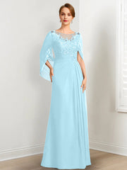 A-Line/Princess Scoop Floor-Length Mother of the Bride Dresses with Pleated & Sequins