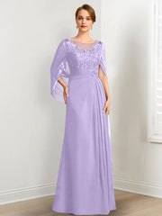 A-Line/Princess Scoop Floor-Length Mother of the Bride Dresses with Pleated & Sequins