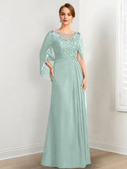 A-Line/Princess Scoop Floor-Length Mother of the Bride Dresses with Pleated & Sequins
