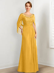 A-Line/Princess Scoop Floor-Length Mother of the Bride Dresses with Pleated & Sequins