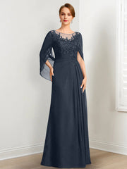 A-Line/Princess Scoop Floor-Length Mother of the Bride Dresses with Pleated & Sequins