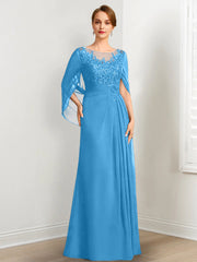A-Line/Princess Scoop Floor-Length Mother of the Bride Dresses with Pleated & Sequins