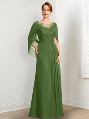 A-Line/Princess Scoop Floor-Length Mother of the Bride Dresses with Pleated & Sequins
