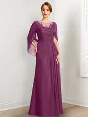 A-Line/Princess Scoop Floor-Length Mother of the Bride Dresses with Pleated & Sequins