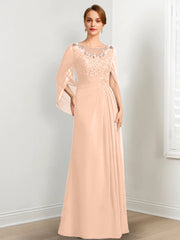 A-Line/Princess Scoop Floor-Length Mother of the Bride Dresses with Pleated & Sequins