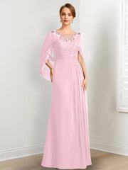 A-Line/Princess Scoop Floor-Length Mother of the Bride Dresses with Pleated & Sequins
