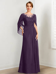 A-Line/Princess Scoop Floor-Length Mother of the Bride Dresses with Pleated & Sequins