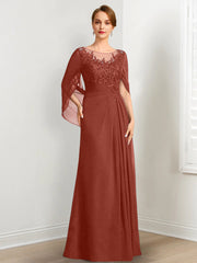 A-Line/Princess Scoop Floor-Length Mother of the Bride Dresses with Pleated & Sequins