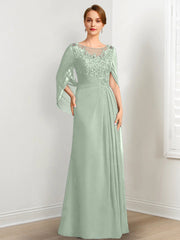 A-Line/Princess Scoop Floor-Length Mother of the Bride Dresses with Pleated & Sequins