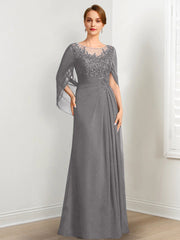 A-Line/Princess Scoop Floor-Length Mother of the Bride Dresses with Pleated & Sequins