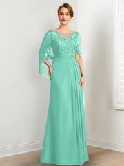 A-Line/Princess Scoop Floor-Length Mother of the Bride Dresses with Pleated & Sequins