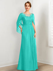 A-Line/Princess Scoop Floor-Length Mother of the Bride Dresses with Pleated & Sequins