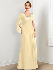 A-Line/Princess Scoop Floor-Length Mother of the Bride Dresses with Pleated & Sequins