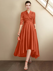 Sheath/Column V-Neck Tea-Length Mother of the Bride Dresses