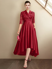 Sheath/Column V-Neck Tea-Length Mother of the Bride Dresses