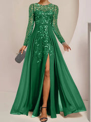 A-Line/Princess Scoop Floor-Length Mother of the Bride Dresses with Split Side Ruffles Sequins