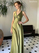 Elegant V-neck Sleeveless A-line Long Evening Dress,Prom Dress
