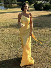 Simple Yellow One Shoulder Mermaid Wedding Guest Dress,Prom Dress