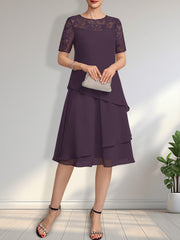 A-line Scoop Illusion Knee-Length Lace Chiffon Mother of the Bride Dress With Sequins