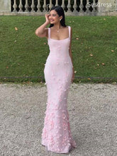 Gorgeous Pink Scoop Straps Appliques Mermaid Long Evening Dress,Prom Dress