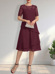 A-line Scoop Illusion Knee-Length Lace Chiffon Mother of the Bride Dress With Sequins
