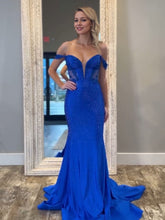 Off the Shoulder Prom Dresses with Beads Mermaid Evening Party Dresses